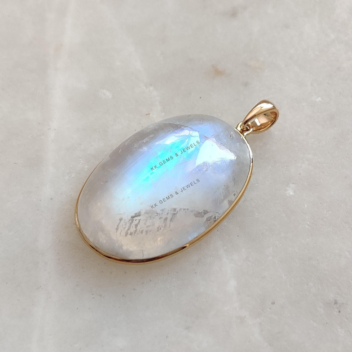 Natural Rainbow Moonstone Pendant, 14K Solid Yellow Gold Pendant, June Birthstone