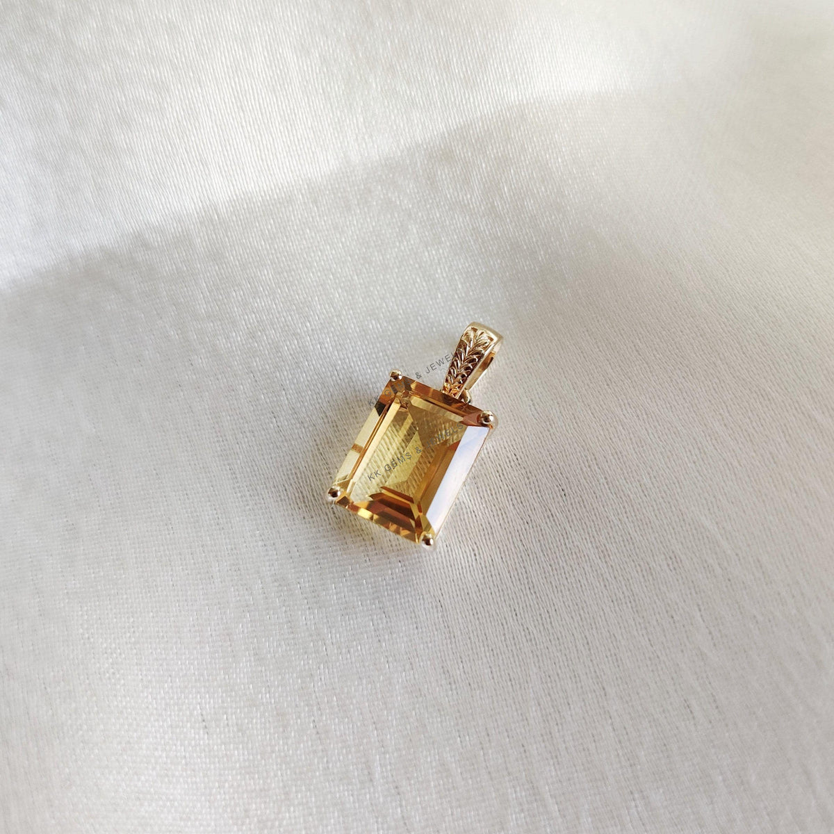 14K Solid Yellow Gold Natural Citrine Pendant, November Birthstone Jewelry