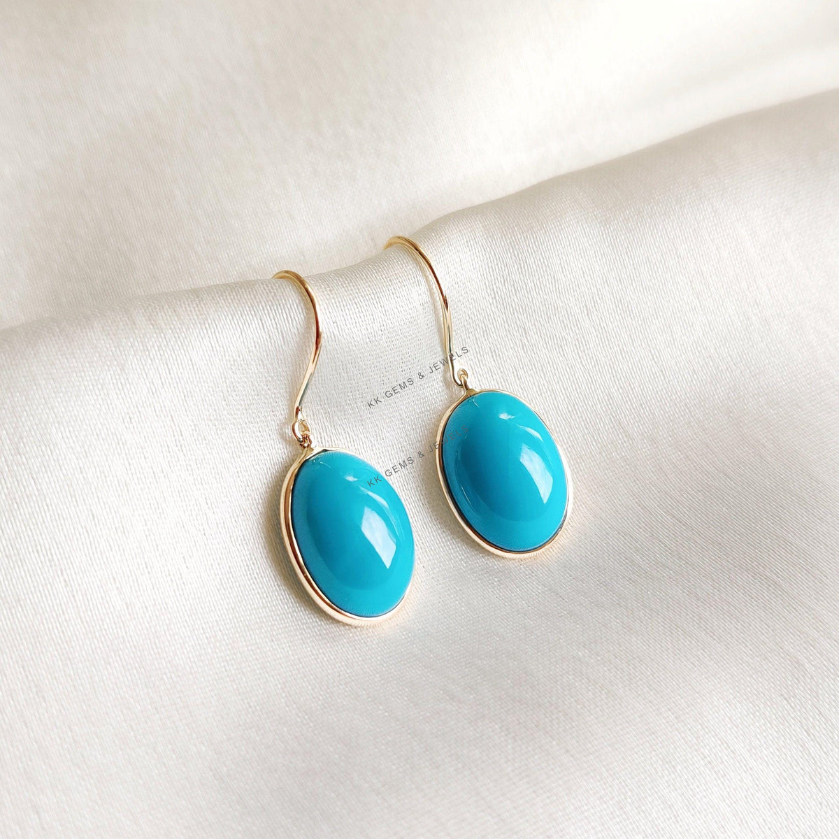 14K Solid Gold Natural Sleeping Beauty Turquoise Earrings, December Birthstone