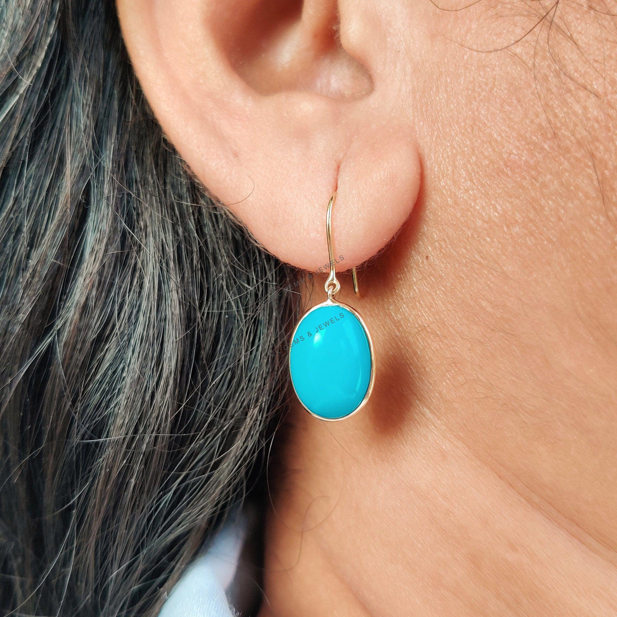 14K Solid Gold Natural Sleeping Beauty Turquoise Earrings, December Birthstone