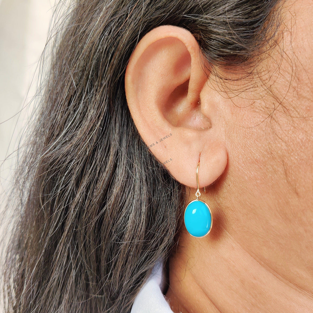 14K Solid Gold Natural Sleeping Beauty Turquoise Earrings, December Birthstone