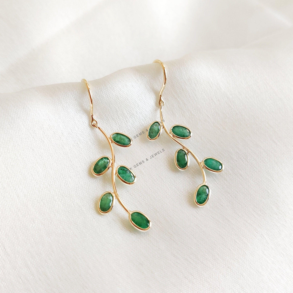 14K Solid Yellow Gold Natural Emerald Earrings, May Birthstone, Christmas Present