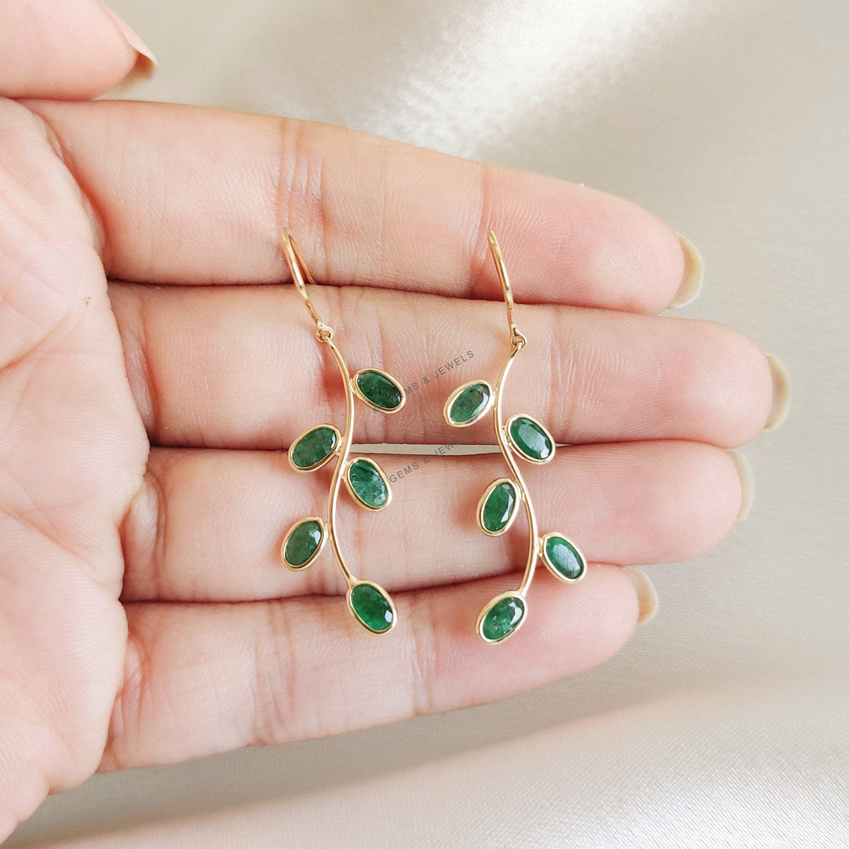 14K Solid Yellow Gold Natural Emerald Earrings, May Birthstone, Christmas Present