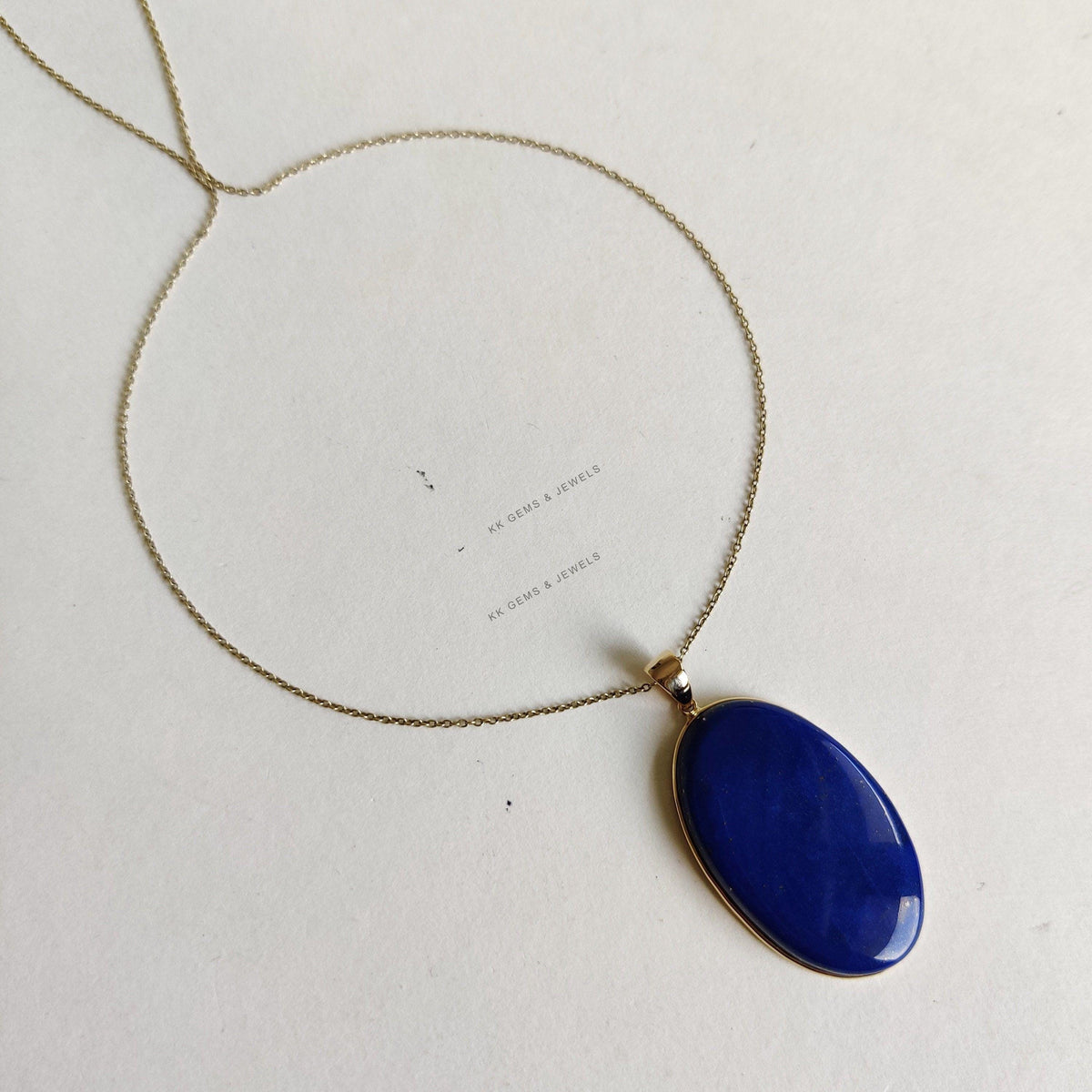 14K Solid Yellow Gold Natural Lapis Lazuli Pendant, September Birthstone