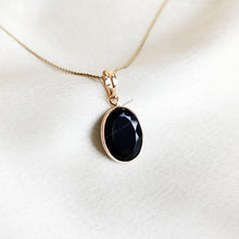 14K Solid Gold Natural Black Onyx Bezel Pendant, December Birthstone
