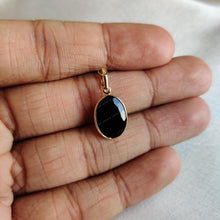14K Solid Gold Natural Black Onyx Bezel Pendant, December Birthstone
