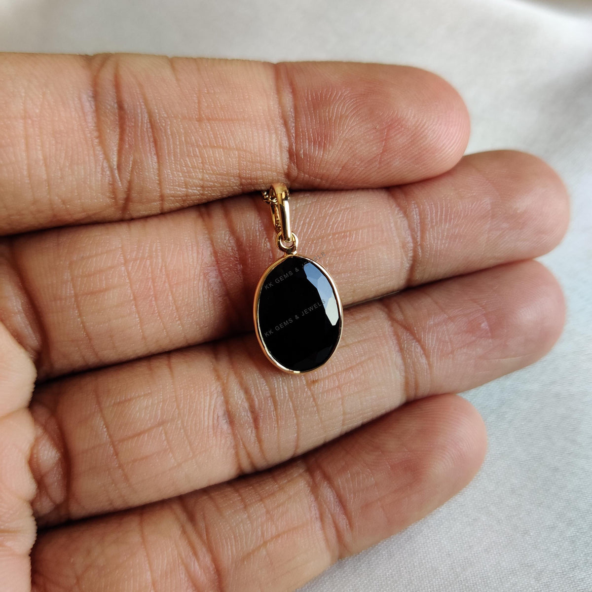 14K Solid Gold Natural Black Onyx Bezel Pendant, December Birthstone
