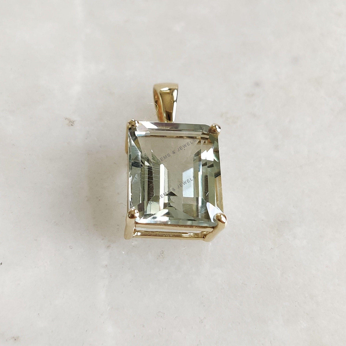 14K Solid Yellow Gold Natural Green Amethyst Octagon Pendant, February Birthstone, Christmas Present