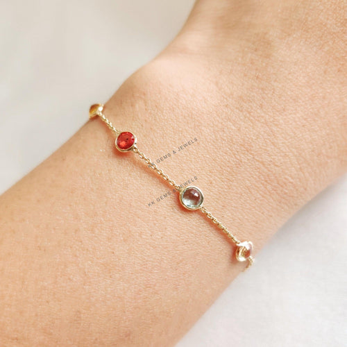 14K Solid Gold Natural Multi Sapphire Bezel Bracelet, September Birthstone