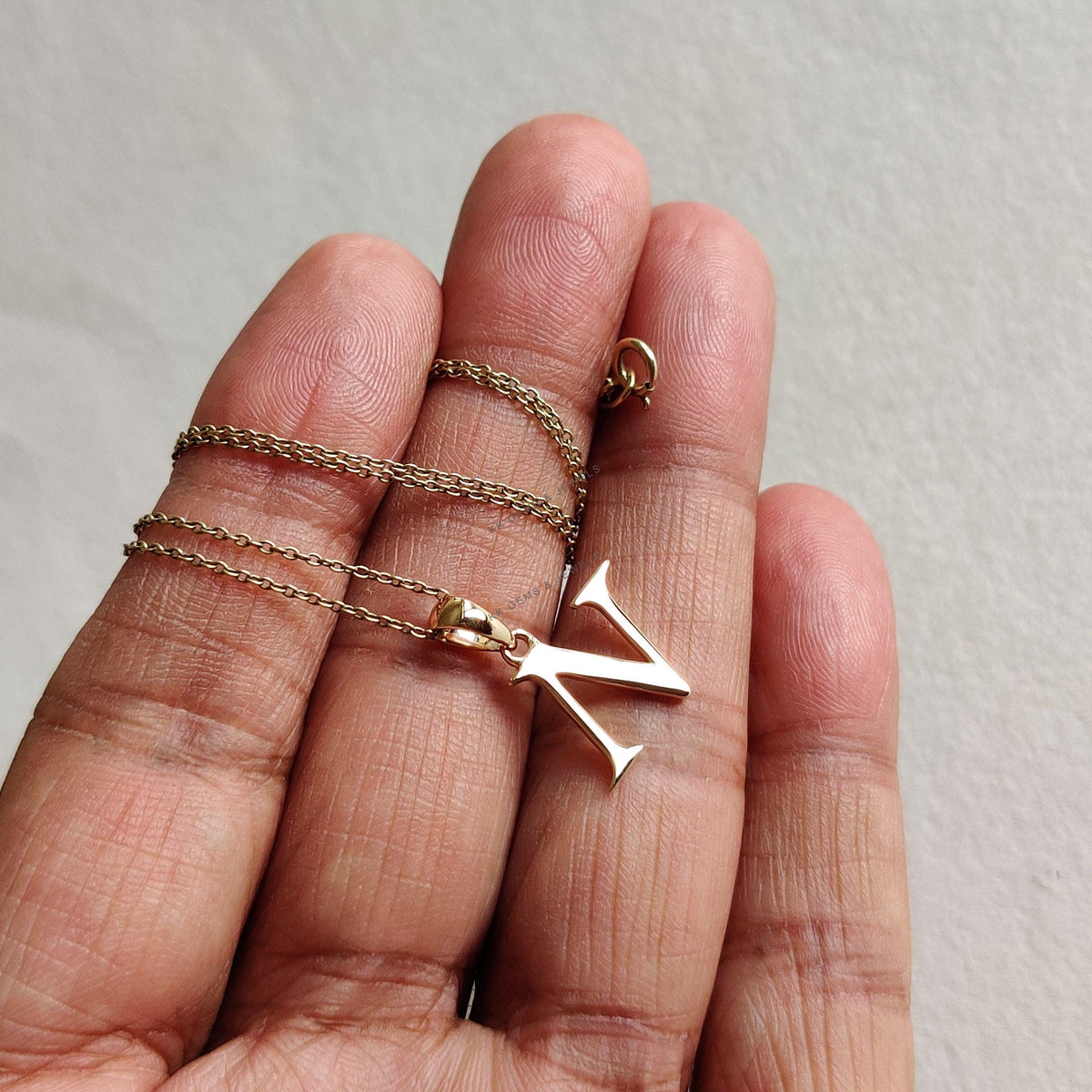 14K Solid Yellow Gold Initial N Pendant, Letter Charm Pendant