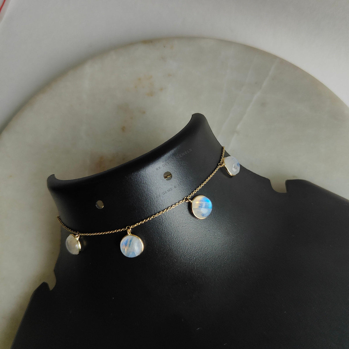 14K Solid Gold Natural Rainbow Moonstone Bracelet, Dainty Gemstone Bezel Bracelet