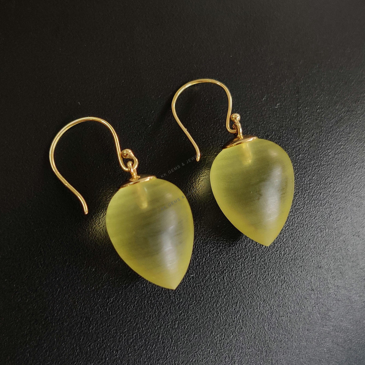 14K Solid Yellow Gold Natural Yellow Quartz Drop Drill Earrings, November Birthstone