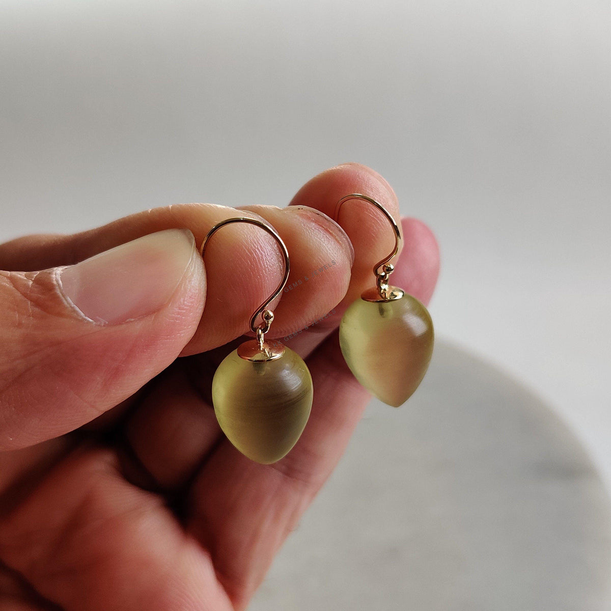 14K Solid Yellow Gold Natural Yellow Quartz Drop Drill Earrings, November Birthstone