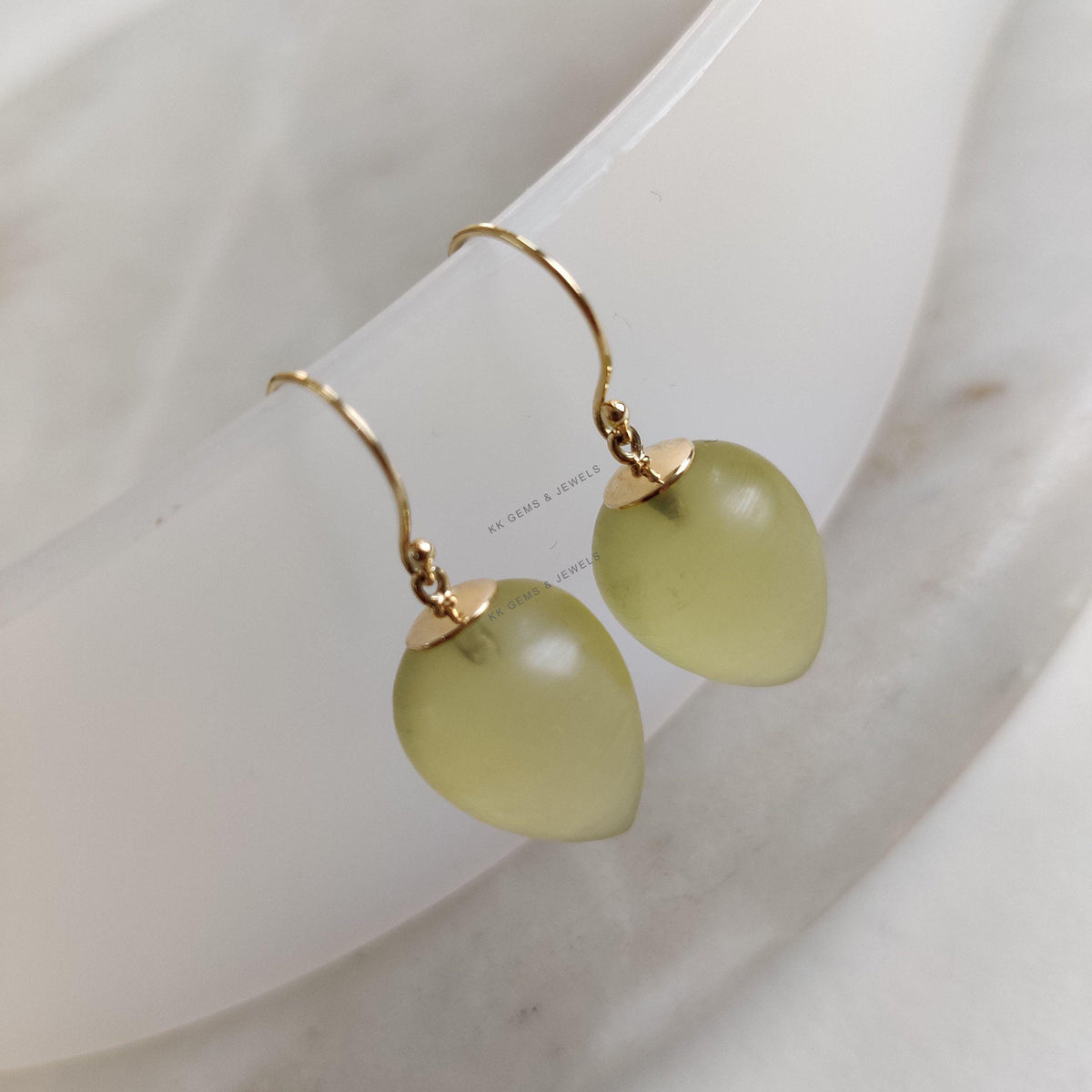 14K Solid Yellow Gold Natural Yellow Quartz Drop Drill Earrings, November Birthstone