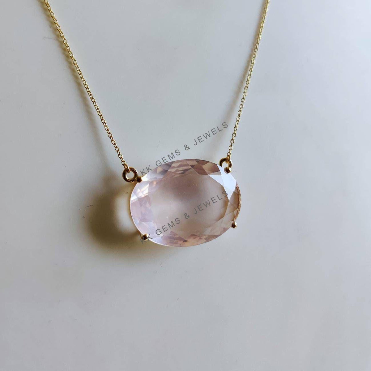 Natural Rose Quartz Necklace, 14K Solid Yellow Gold, January Birthstone