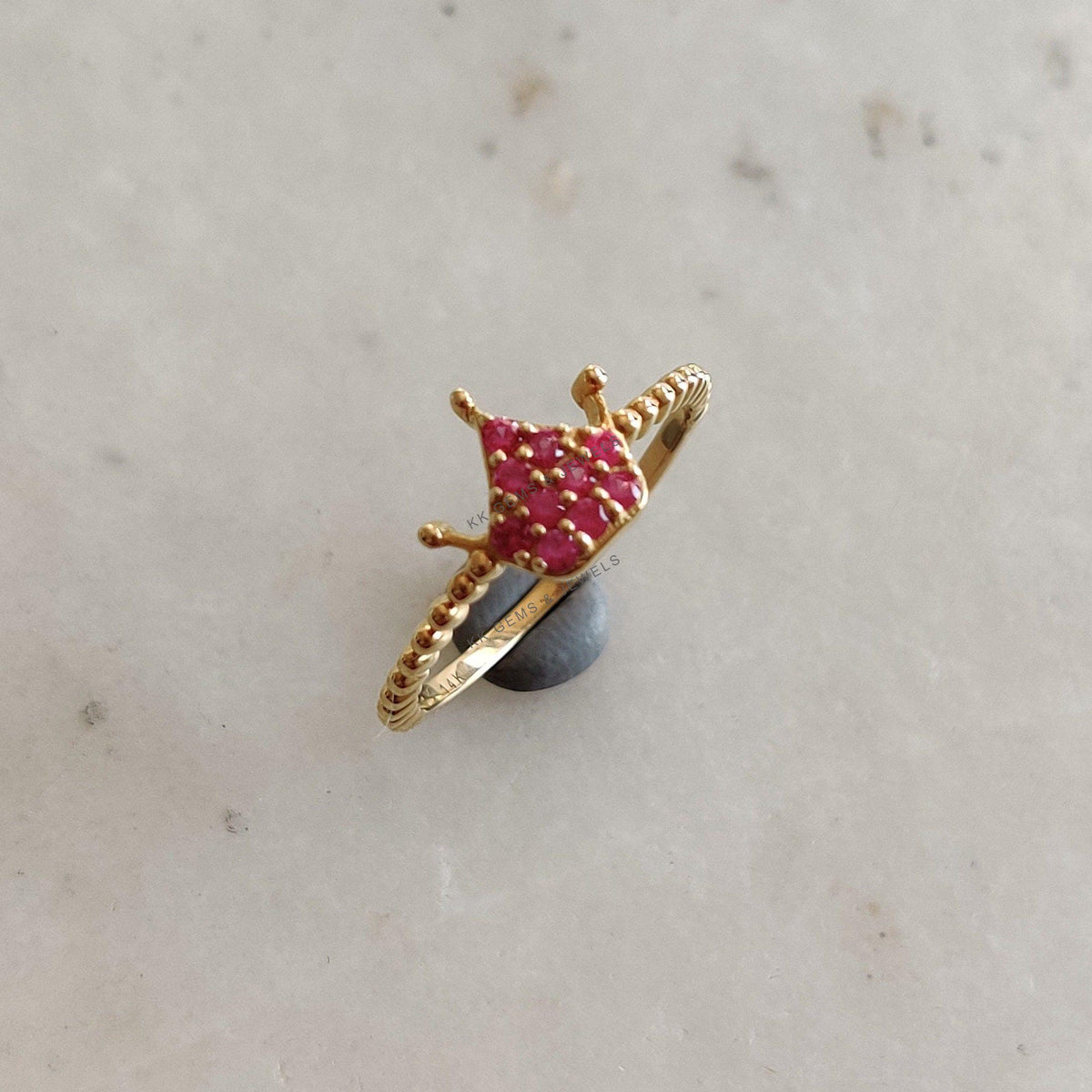 14K Solid Gold Natural Ruby Ring: July Birthstone Crown Ring