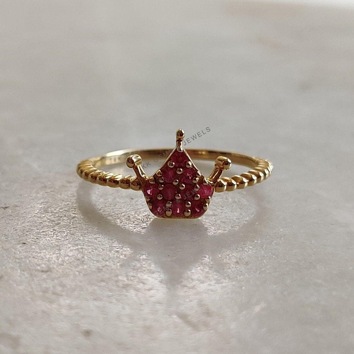 14K Solid Gold Natural Ruby Ring: July Birthstone Crown Ring