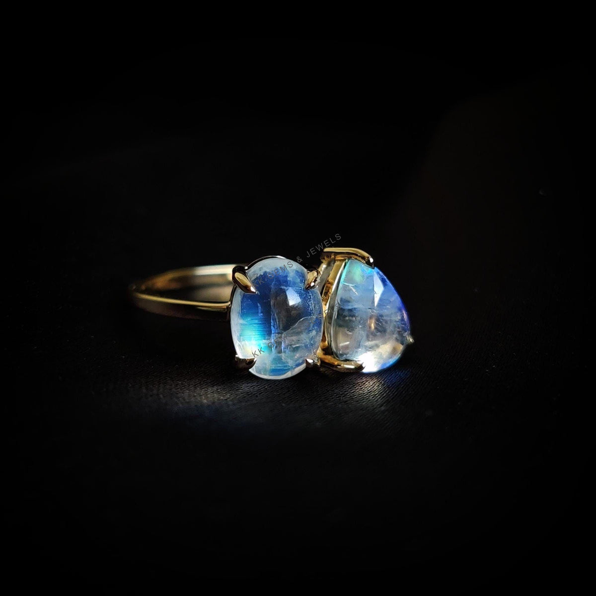 Natural Rainbow Moonstone Ring, 14K Solid Yellow Gold, June Birthstone