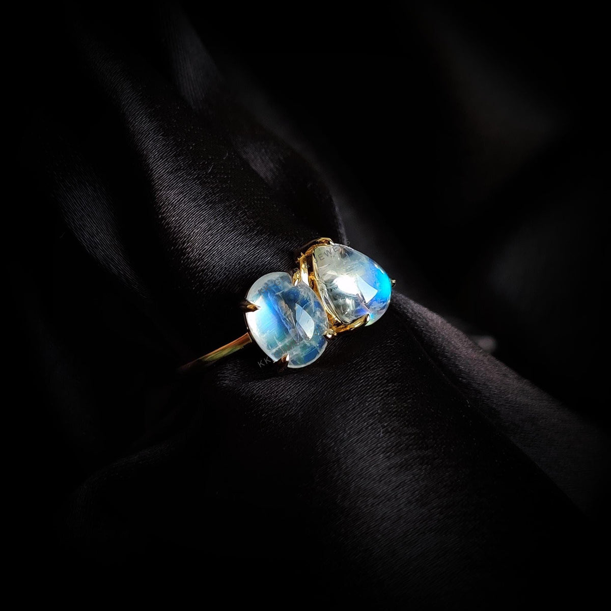 Natural Rainbow Moonstone Ring, 14K Solid Yellow Gold, June Birthstone