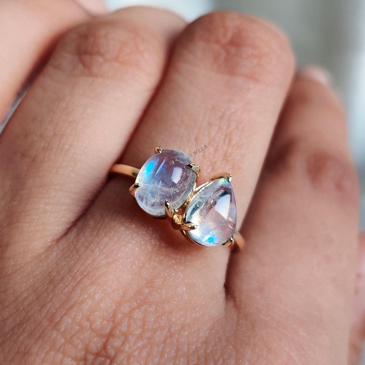 Natural Rainbow Moonstone Ring, 14K Solid Yellow Gold, June Birthstone