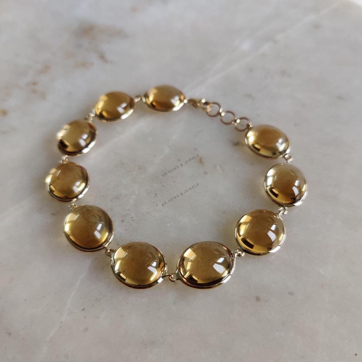 Natural Citrine Bracelet, 14K Solid Yellow Gold Gemstone Bezel Bracelet