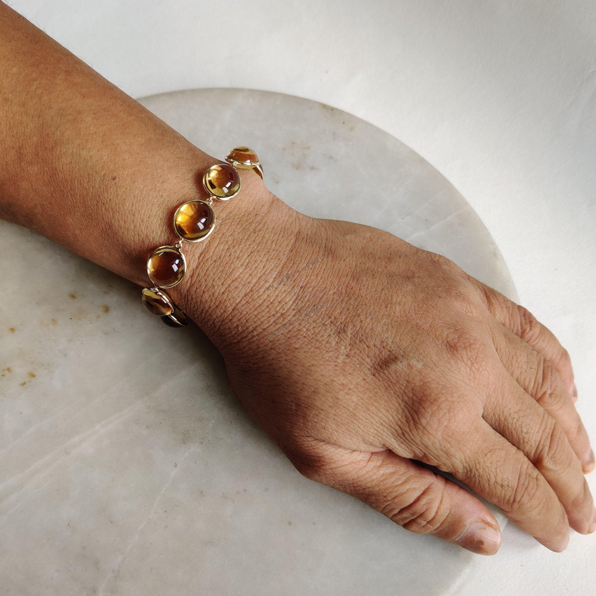 Natural Citrine Bracelet, 14K Solid Yellow Gold Gemstone Bezel Bracelet