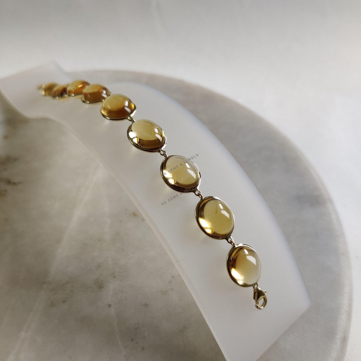 Natural Citrine Bracelet, 14K Solid Yellow Gold Gemstone Bezel Bracelet