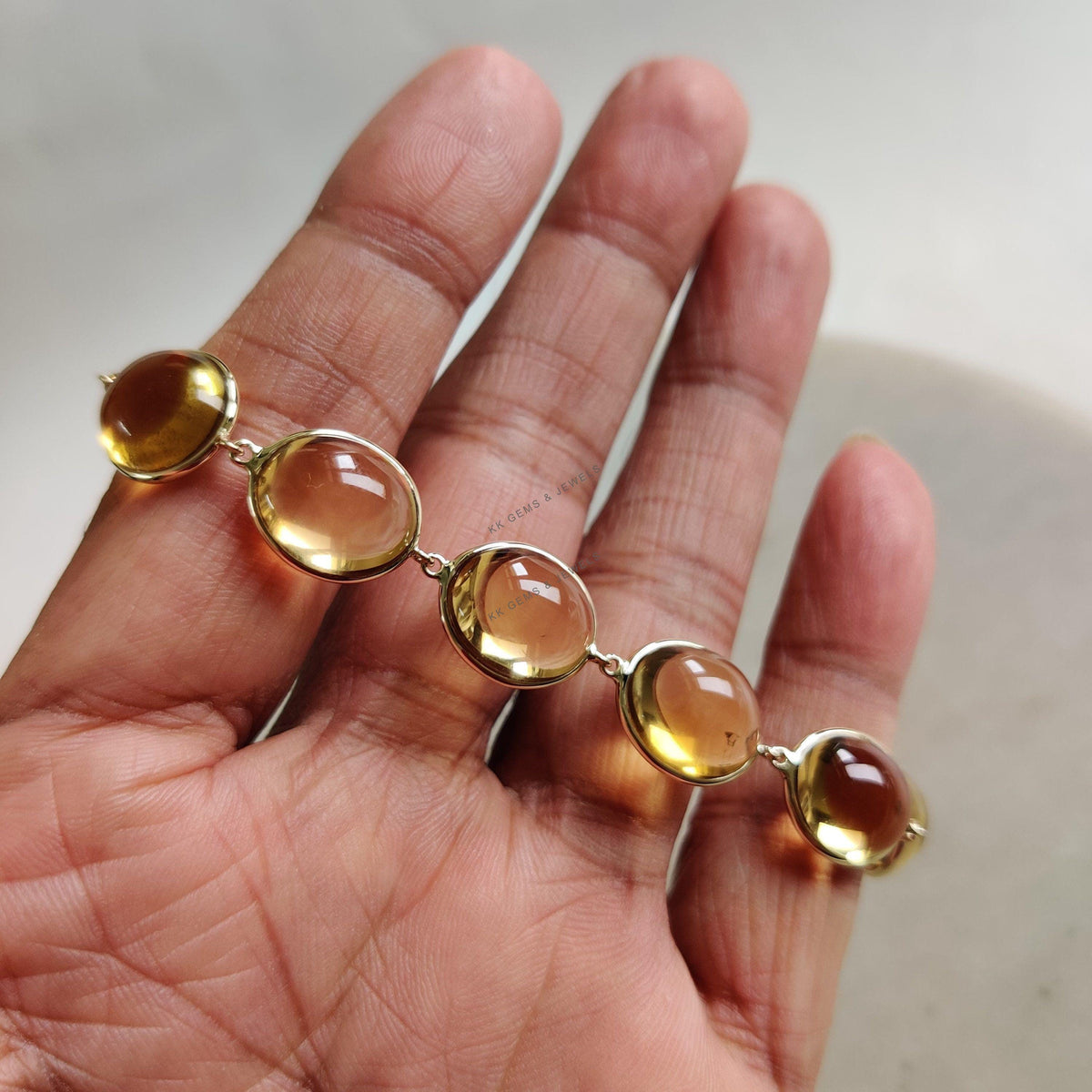 Natural Citrine Bracelet, 14K Solid Yellow Gold Gemstone Bezel Bracelet
