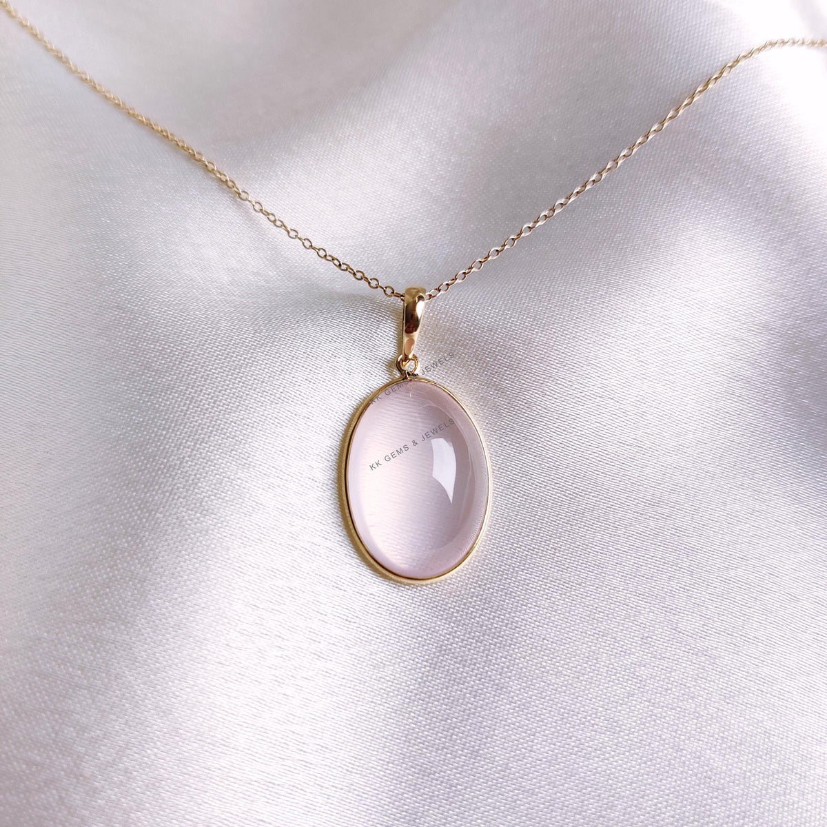 14K Solid Yellow Gold Natural Rose Quartz Pendant, January Birthstone