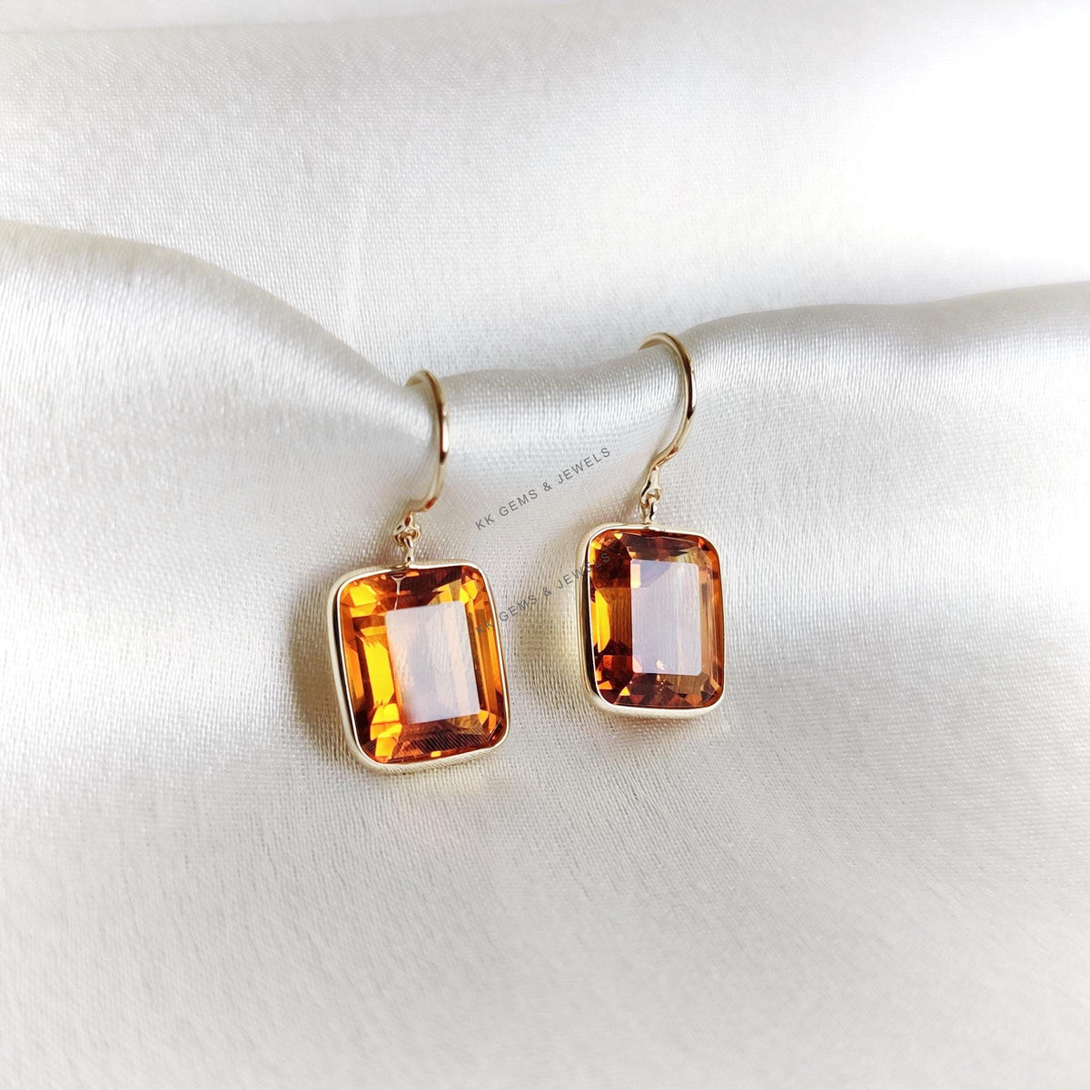 Natural Madeira Citrine 14K Solid Yellow Gold Octagon Earrings, November Birthstone