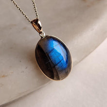 14K Solid Gold Natural Labradorite Pendant: Oval Gemstone, November Birthstone