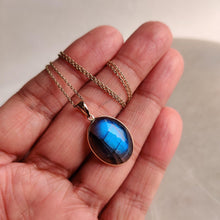 14K Solid Gold Natural Labradorite Pendant: Oval Gemstone, November Birthstone