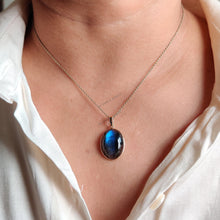 14K Solid Gold Natural Labradorite Pendant: Oval Gemstone, November Birthstone