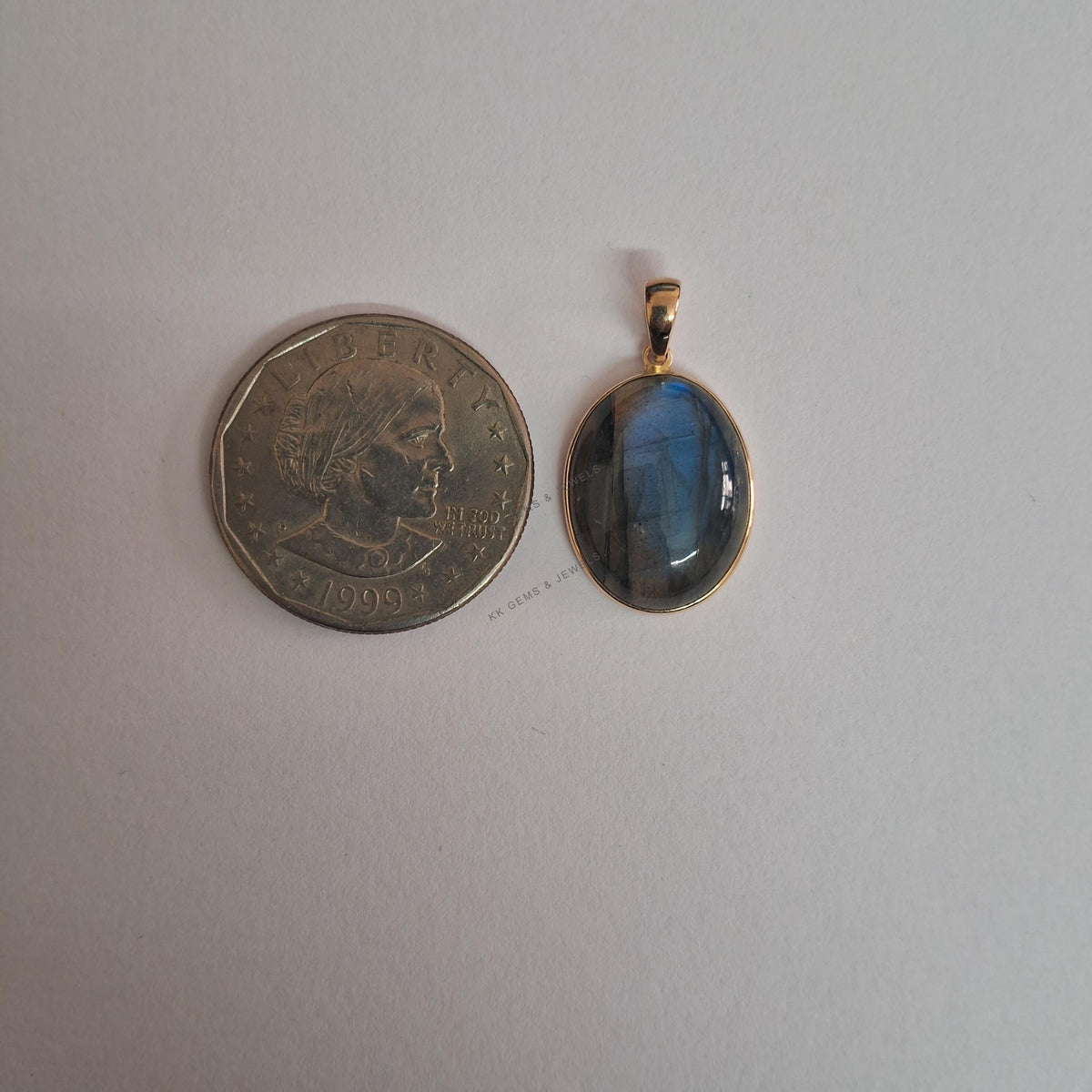 14K Solid Gold Natural Labradorite Pendant: Oval Gemstone, November Birthstone