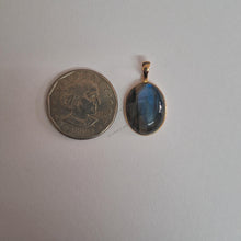 14K Solid Gold Natural Labradorite Pendant: Oval Gemstone, November Birthstone