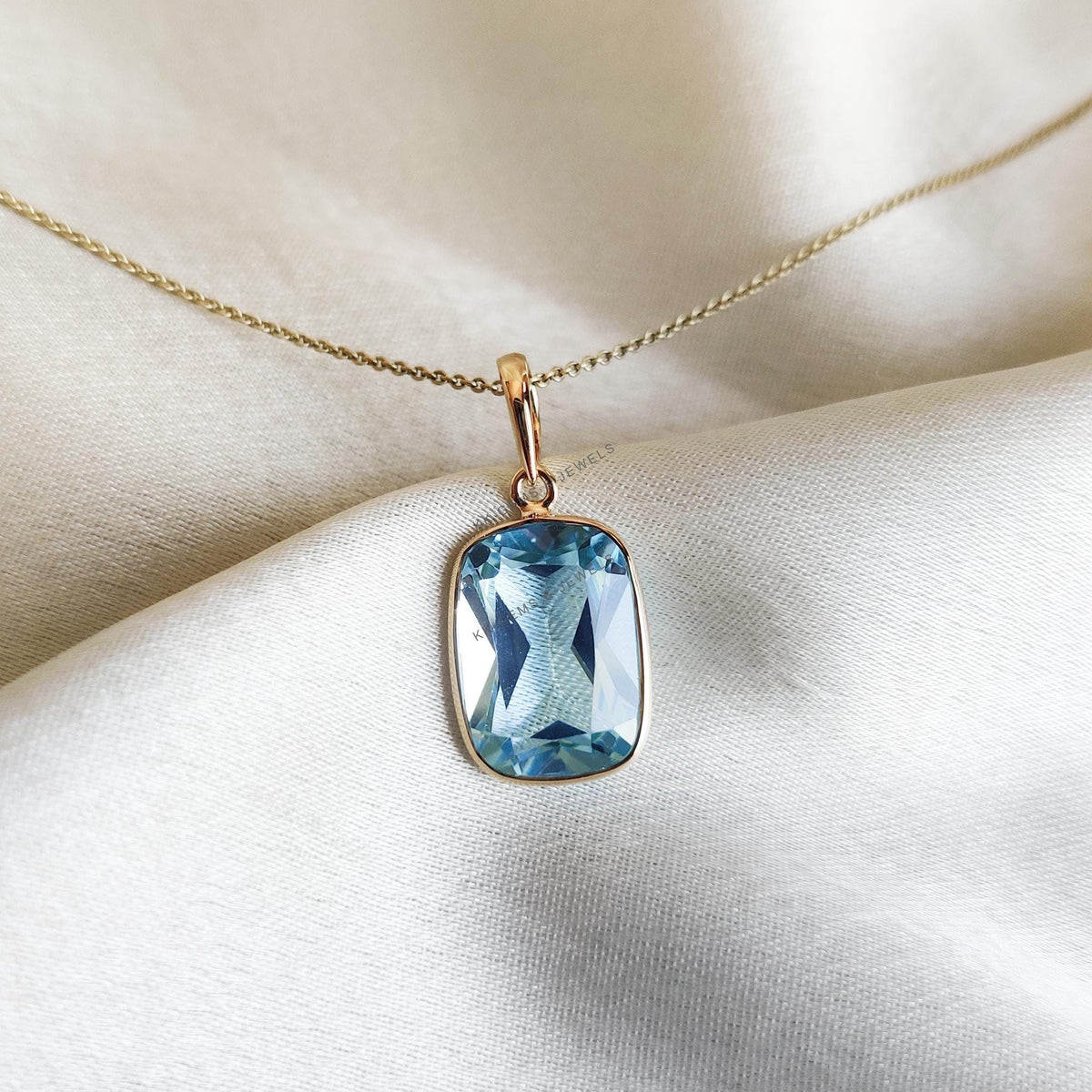 Natural Sky Blue Topaz Bezel Pendant: 14K Solid Yellow Gold December Birthstone