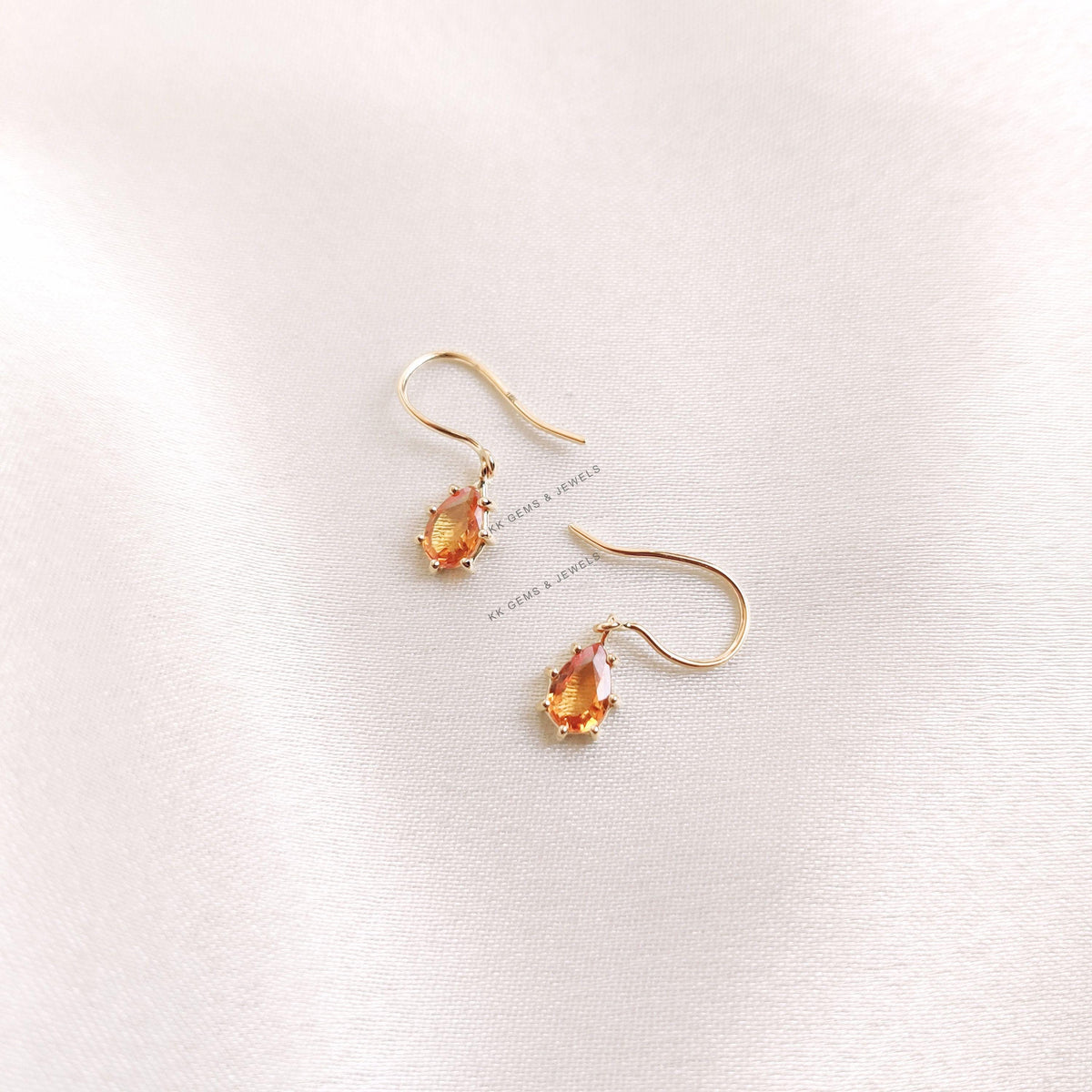 14K Solid Gold Pear Natural Yellow Sapphire Earrings, September Birthstone