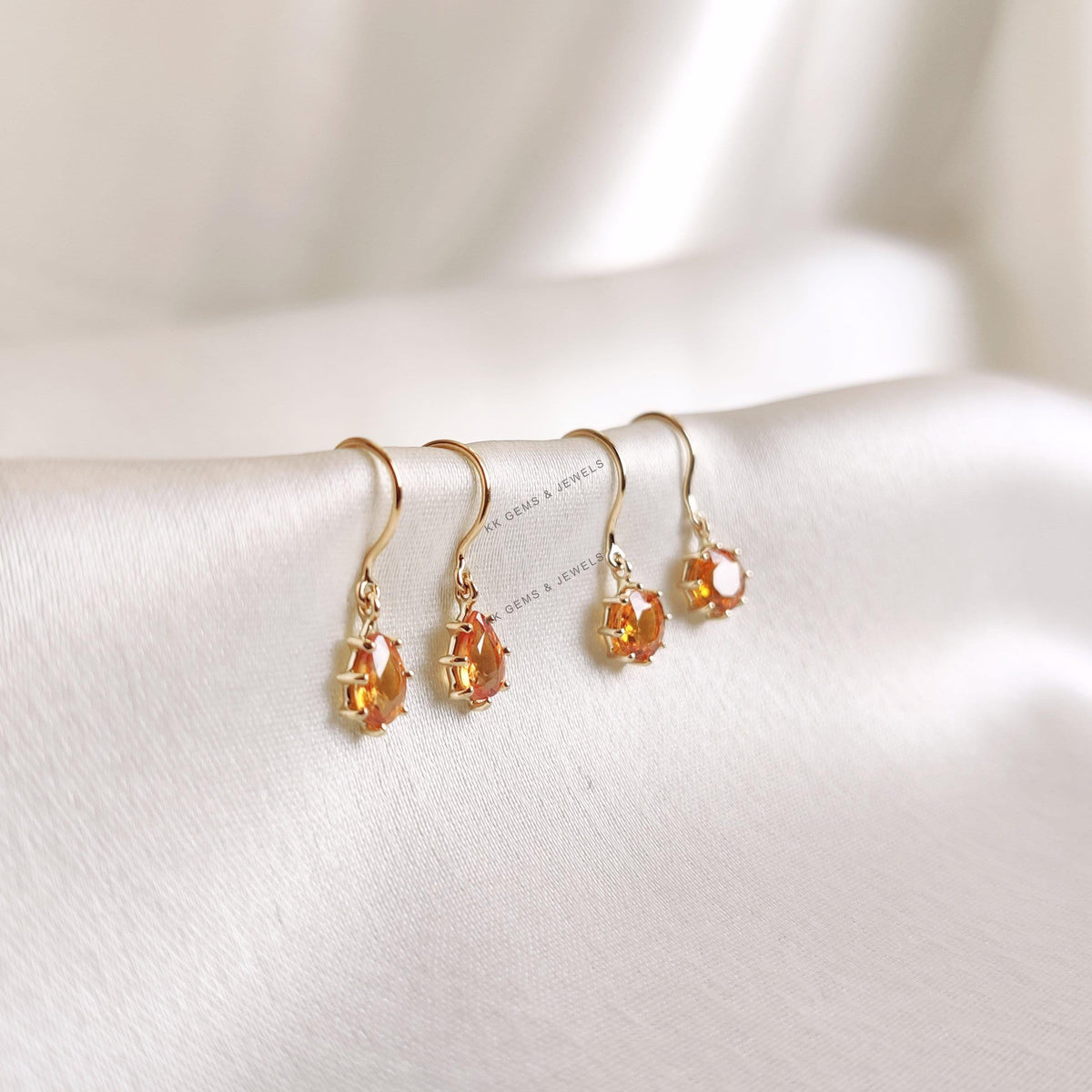 14K Solid Gold Pear Natural Yellow Sapphire Earrings, September Birthstone