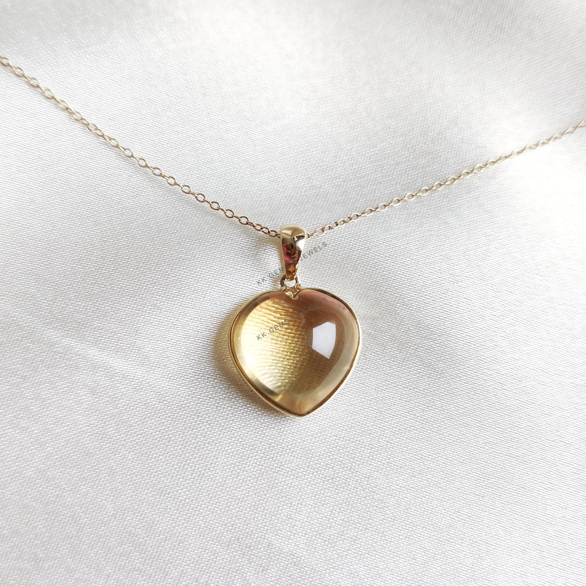 14K Solid Gold Natural Citrine Heart Pendant, November Birthstone Jewelry