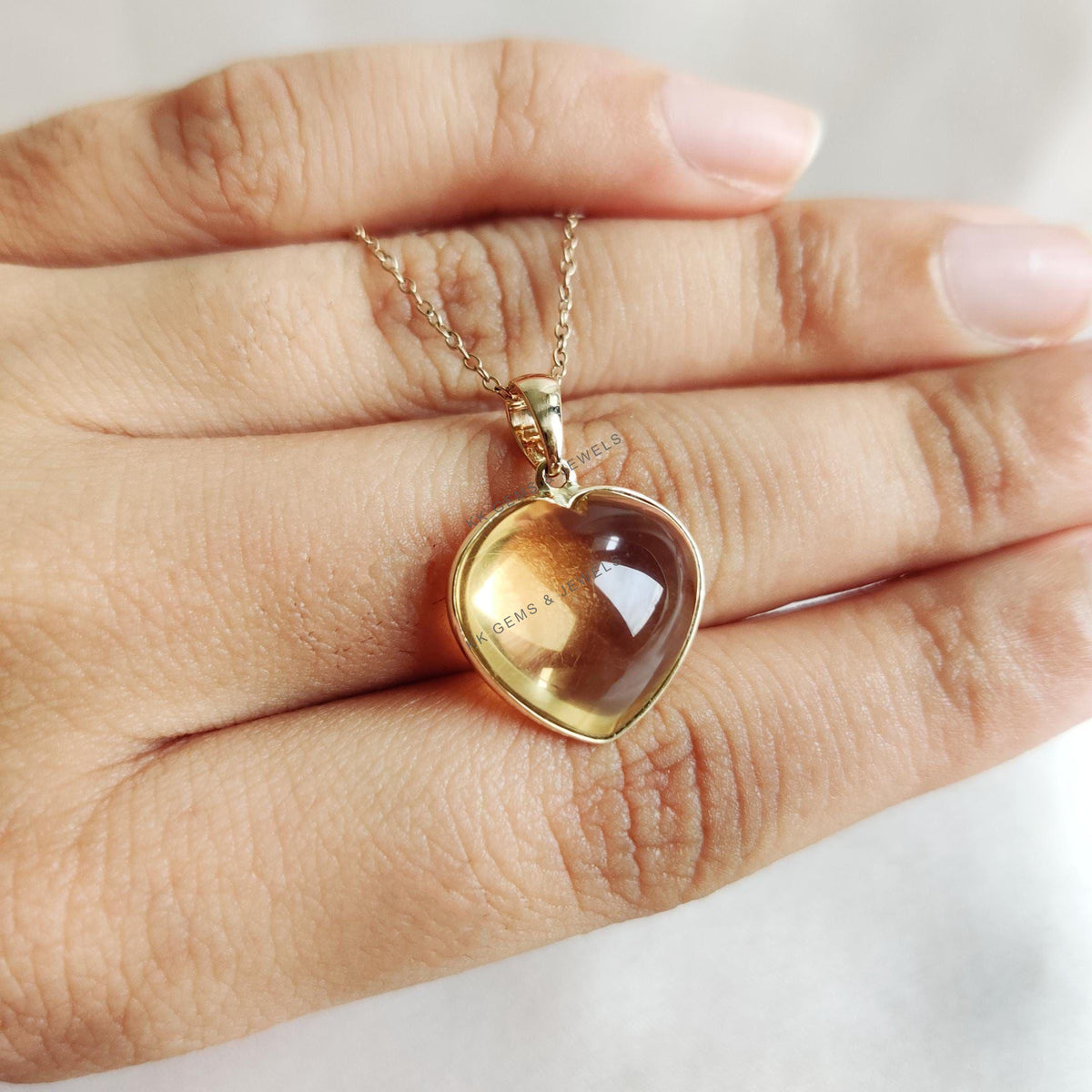 14K Solid Gold Natural Citrine Heart Pendant, November Birthstone Jewelry