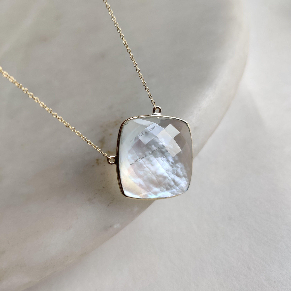 Natural Pearl & Crystal 14K Solid Yellow Gold Doublet Necklace, June Birthstone