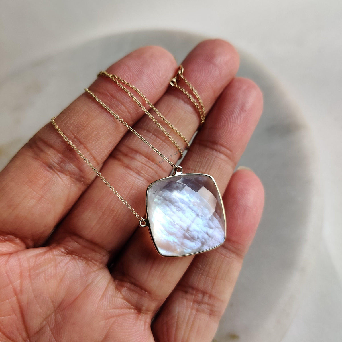 Natural Pearl & Crystal 14K Solid Yellow Gold Doublet Necklace, June Birthstone