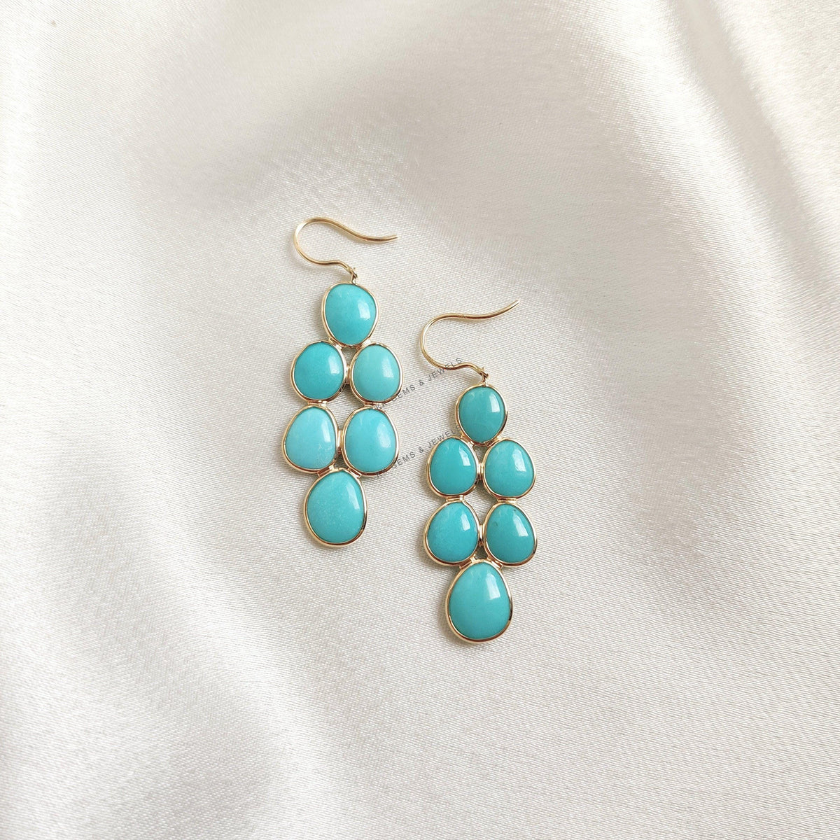 Natural Arizona Turquoise Earrings, 14K Solid Gold, December Birthstone