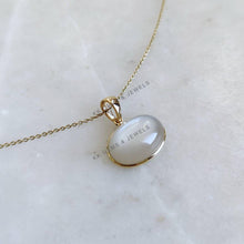 14K Solid Yellow Gold Natural White Moonstone Oval Pendant, June Birthstone