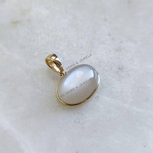 14K Solid Yellow Gold Natural White Moonstone Oval Pendant, June Birthstone