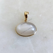 14K Solid Yellow Gold Natural White Moonstone Oval Pendant, June Birthstone