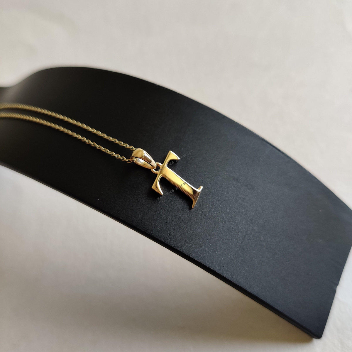 14K Solid Yellow Gold Initial T Pendant Charm
