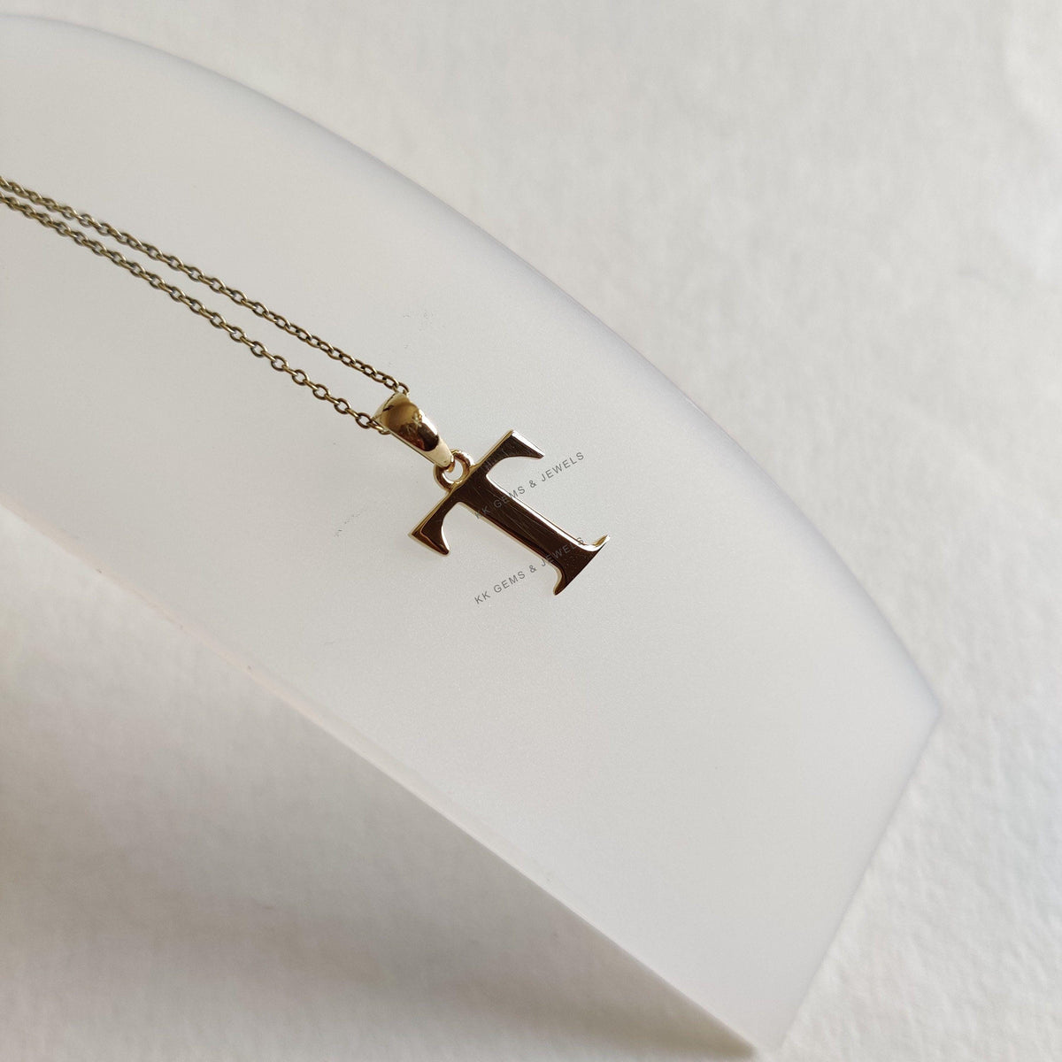 14K Solid Yellow Gold Initial T Pendant Charm