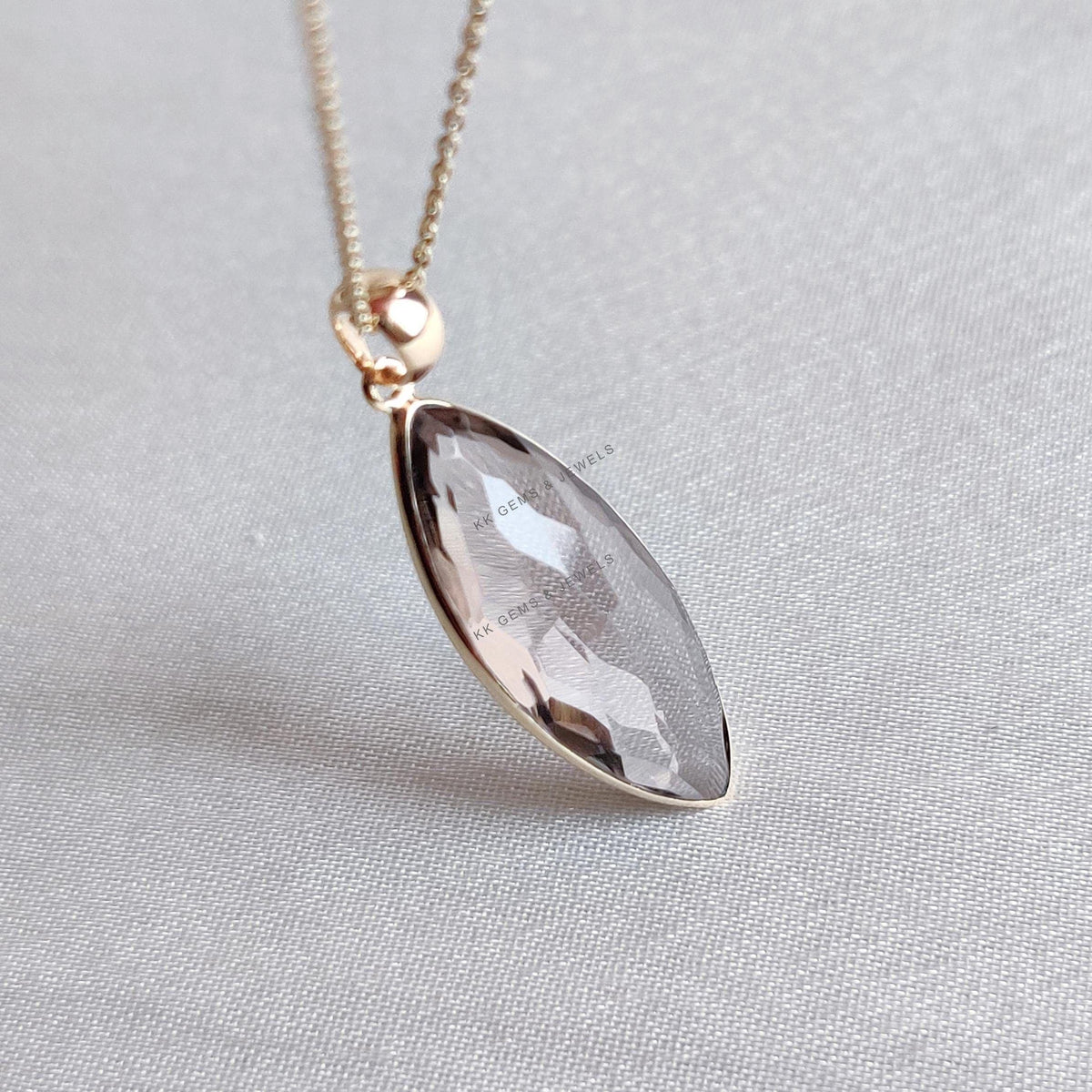 14K Solid Yellow Gold Natural Smoky Quartz Marquise Pendant, June Birthstone
