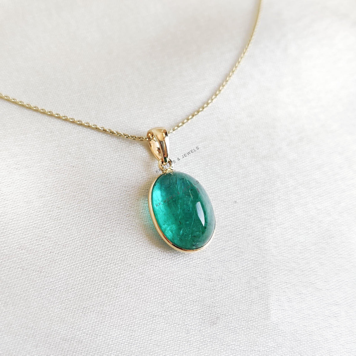Natural Emerald Pendant, 14K Solid Yellow Gold Bezel Pendant, May Birthstone